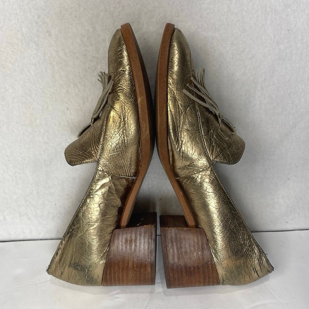 Rebecca Minkoff Edie Loafers Women's 8 Gold Metallic Tassel Heeled Leather - Picture 3 of 12